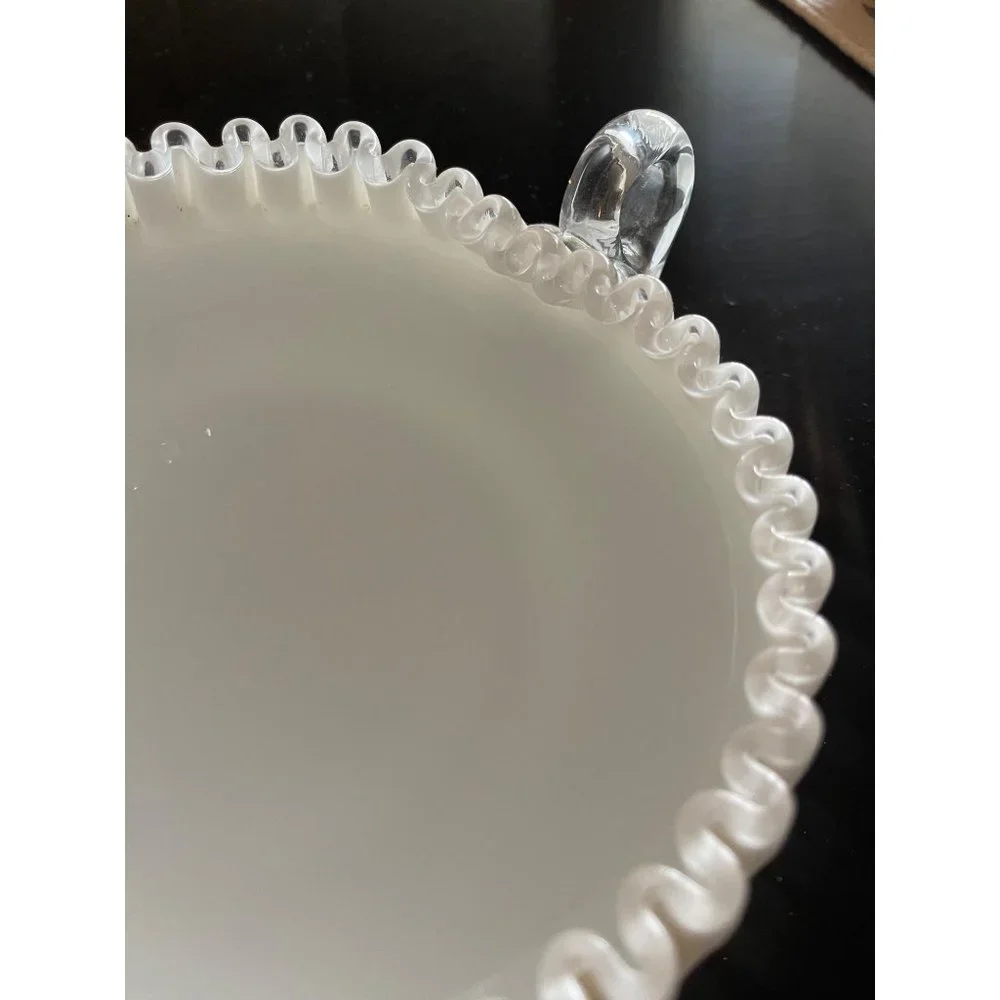 Vintage Fenton Milk Glass Ruffled Silvercrest Heart Dish